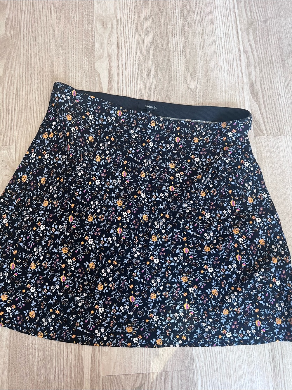 Madewell Black Mini Skirt with Pink & Yellow Floral Pattern